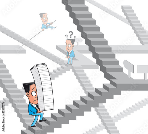 Businessman lost in the bureaucracy maze