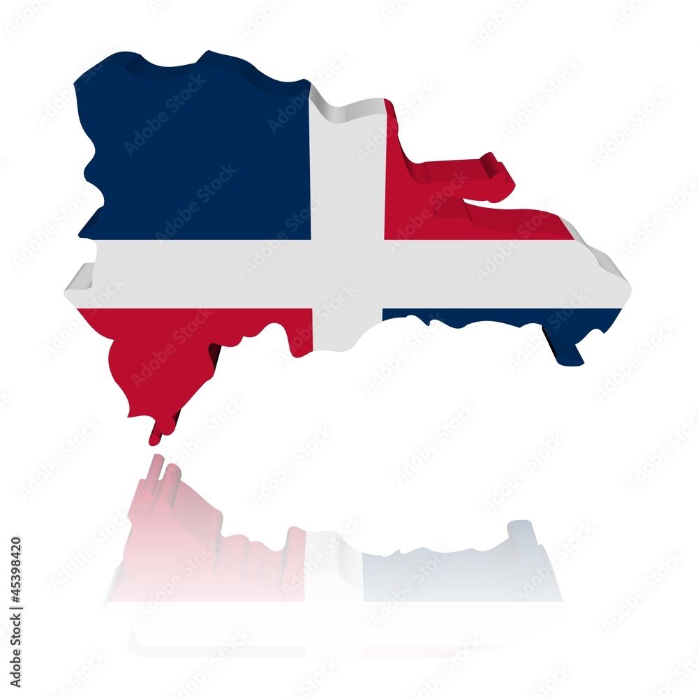 Fototapeta premium Dominican Republic map flag with reflection illustration