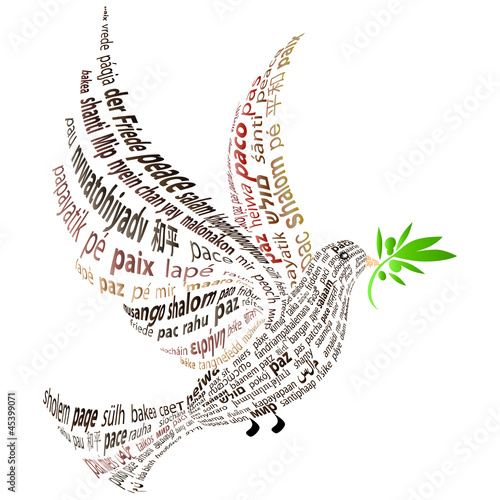 Brown Dove with the word "peace" in all languages