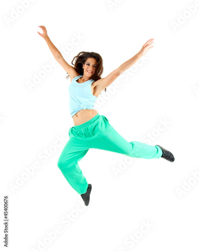 young modern dancer posing, isolated on white