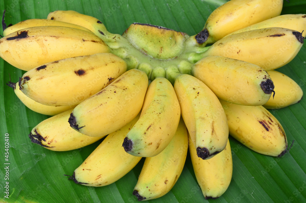 Bunch of bananas on leaf background Bunch of bananas on leaf background