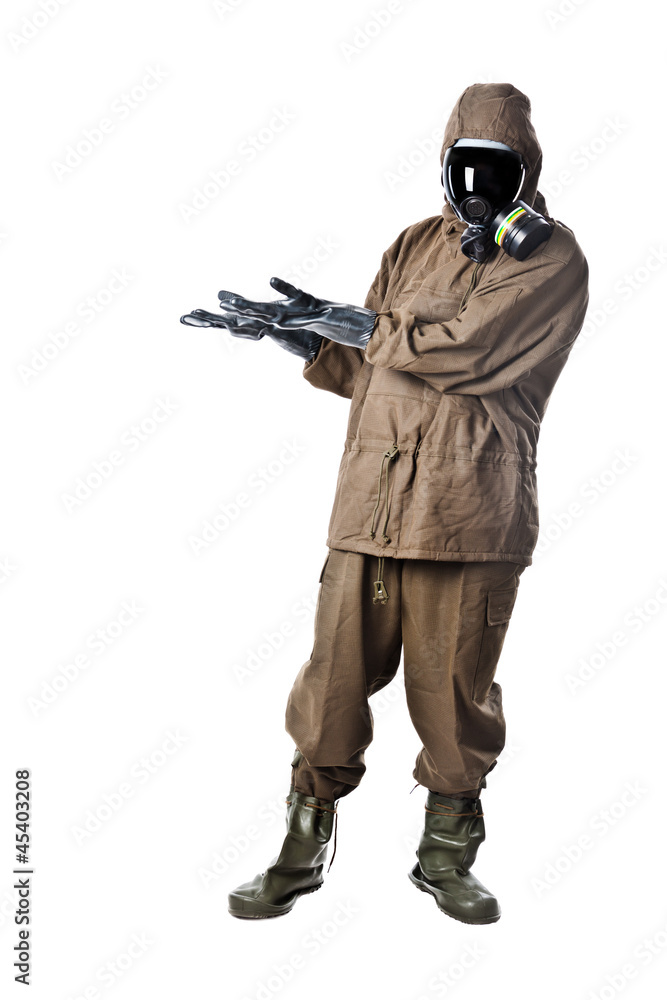 Fototapeta premium Man in Hazard Suit promoting something