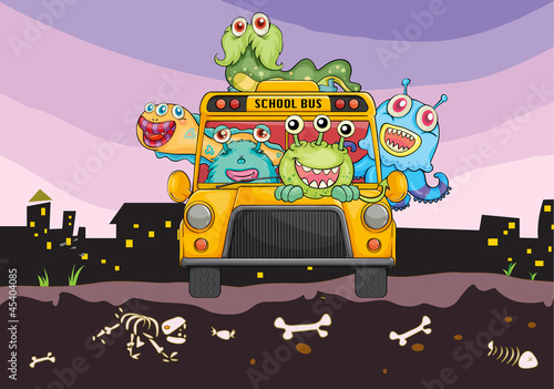 monsters and school bus