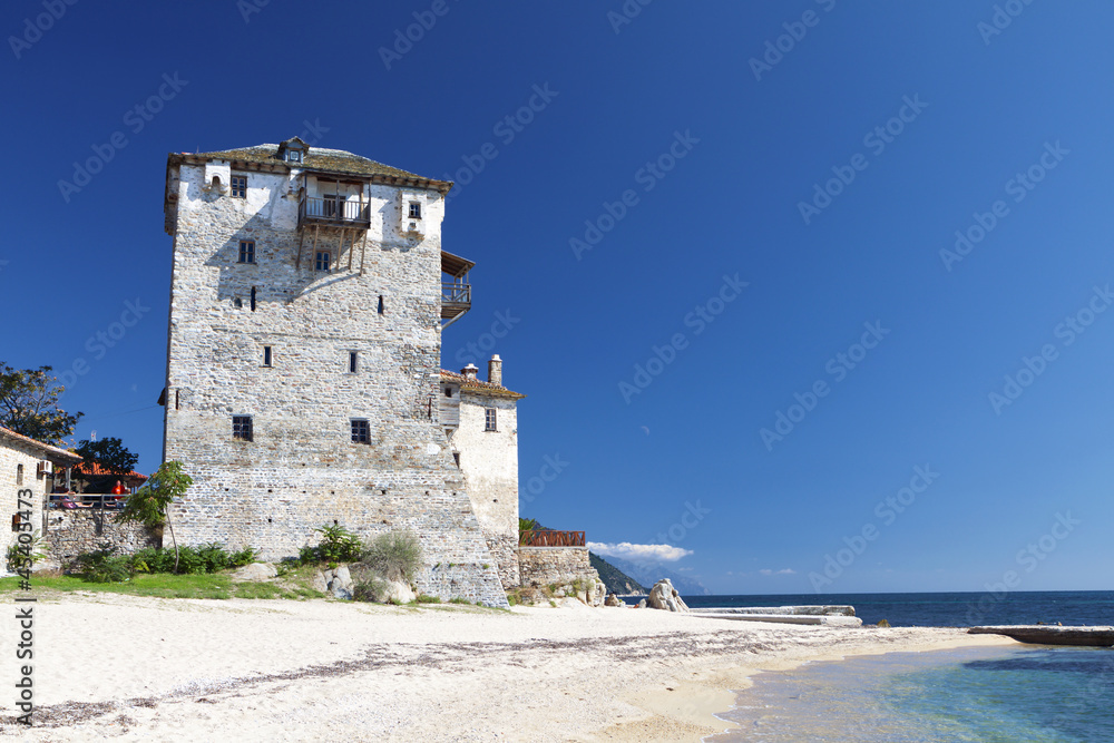 Tower of Ouranoupolis at Chalkidiki in Greece Tower of Ouranoupolis at Chalkidiki in Greece