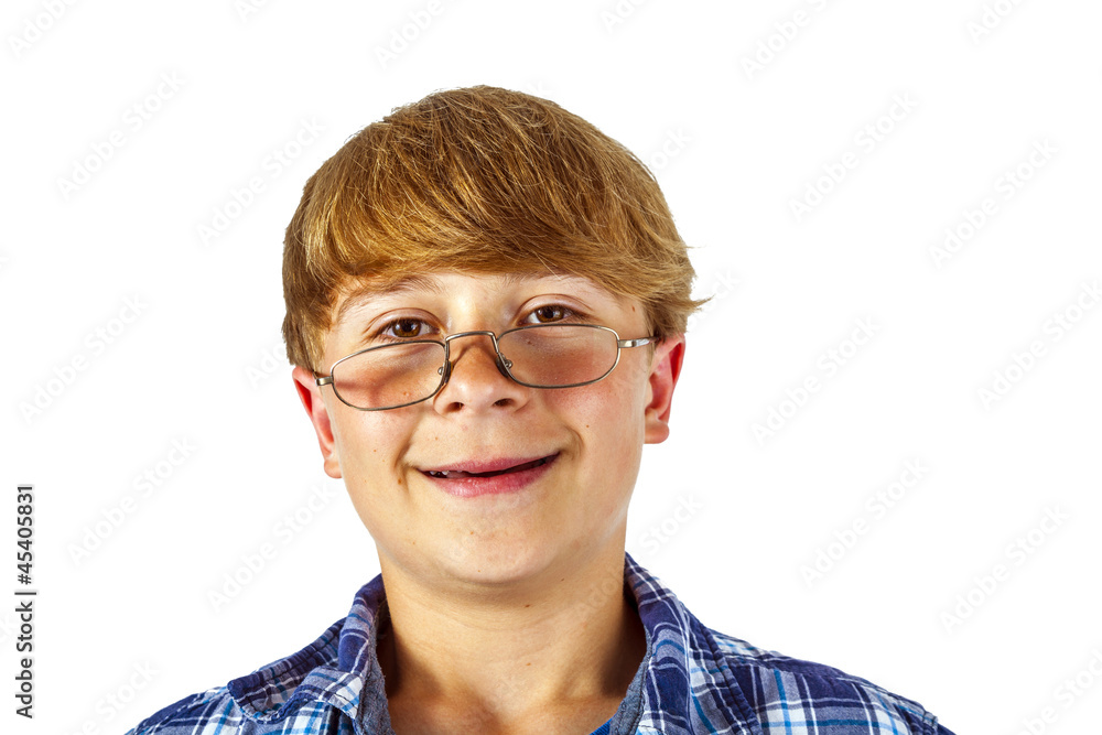 happy smiling young teen with glasses