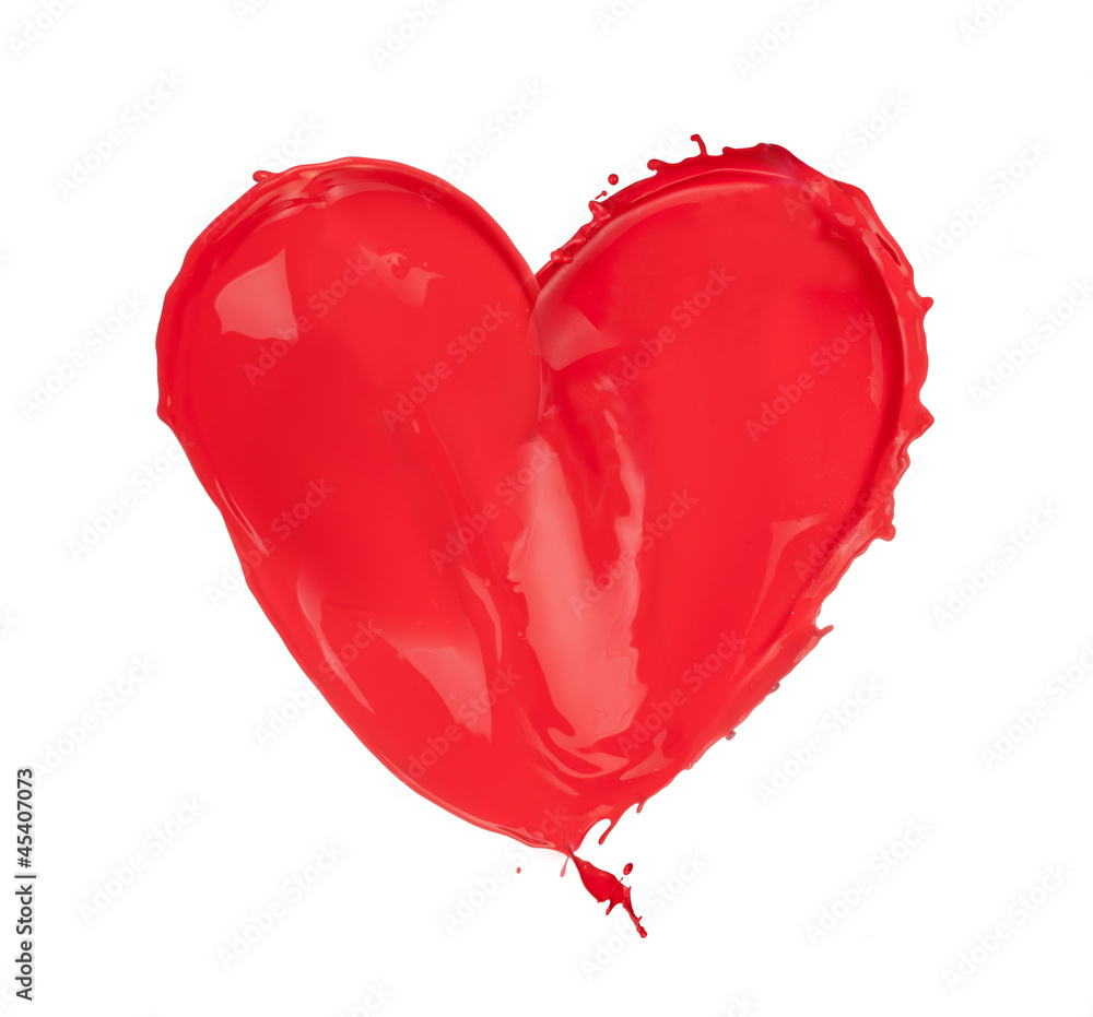 Red heart made of paint splashes, isolated on white background Red heart made of paint splashes, isolated on white background