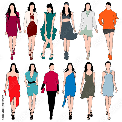 12 Fashion Models Silhouettes Vector Set