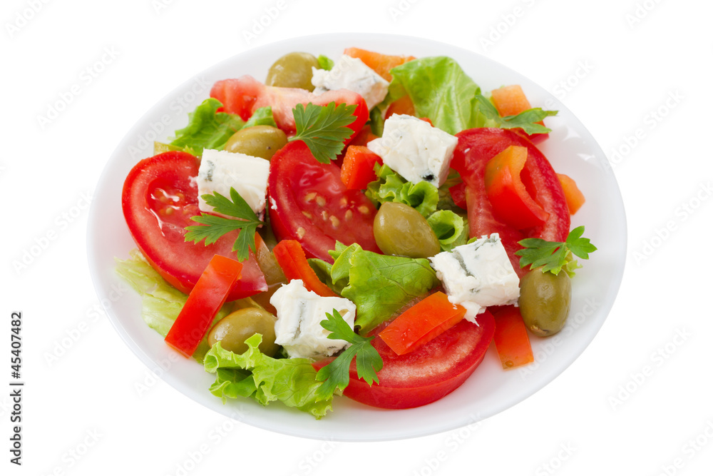 salad with cheese gorgonzola on the plate salad with cheese gorgonzola on the plate