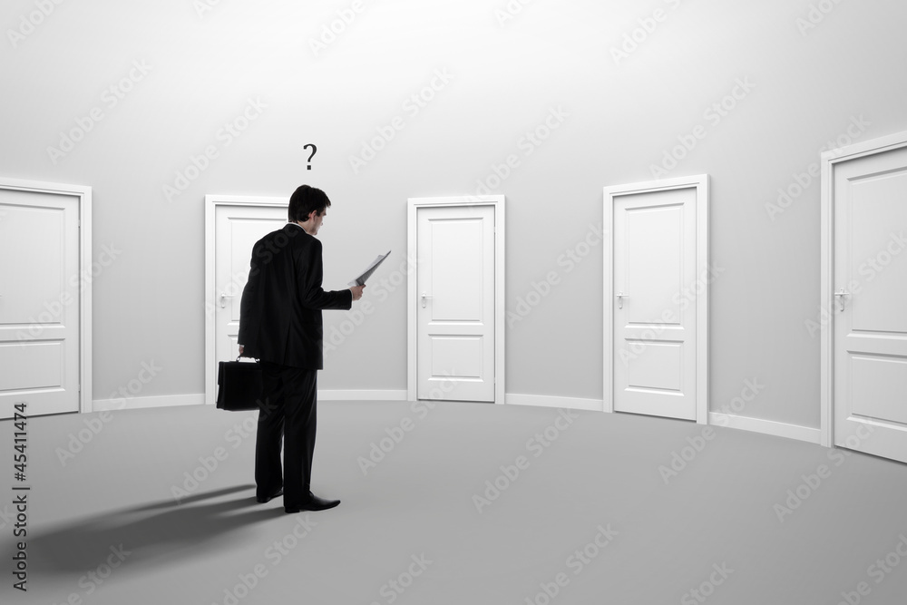 Fototapeta premium Make a decision. Due to bureaucracy. With question.