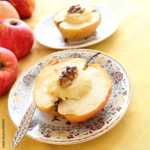 Baked apple with cottage cheese and nuts