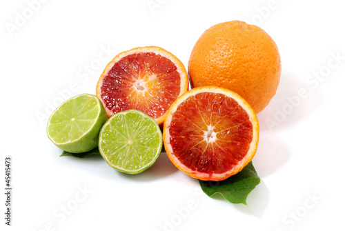 Red orange fruit and green lime