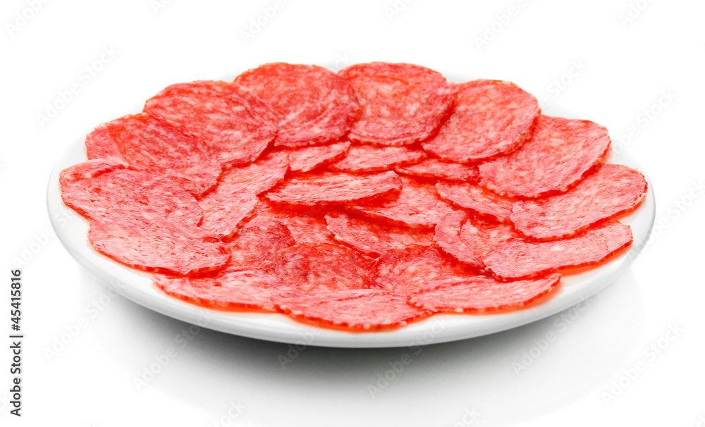 tasty sausage on plate, isolated on white tasty sausage on plate, isolated on white