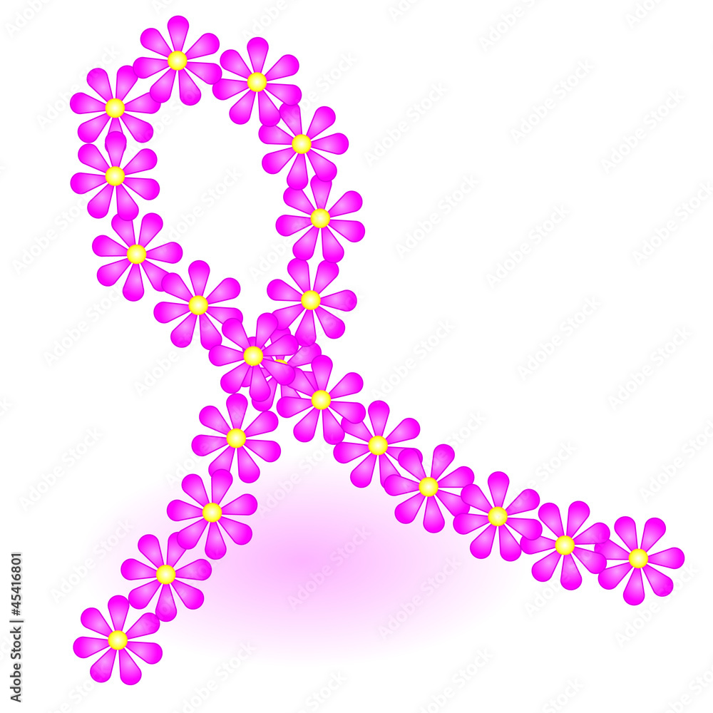 Breast cancer ribbon made of pink daisy flowers