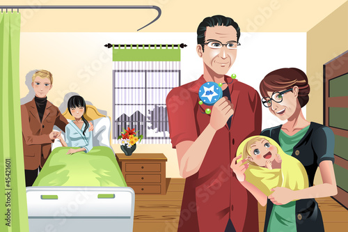 Newborn baby with family