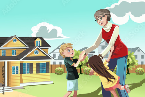 Grandmother playing with grandchildren