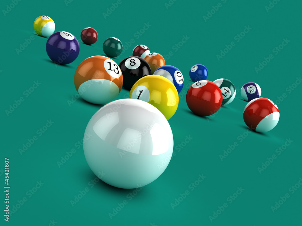 3d Pool balls break on green beize 3d Pool balls break on green beize