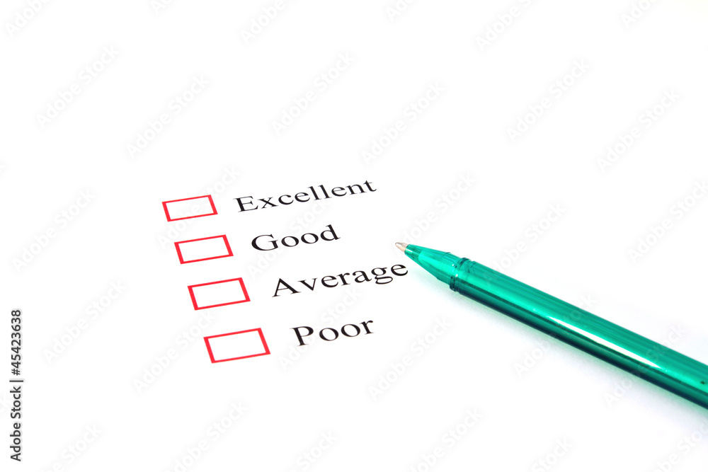 quality survey form with pen showing marketing concept quality survey form with pen showing marketing concept