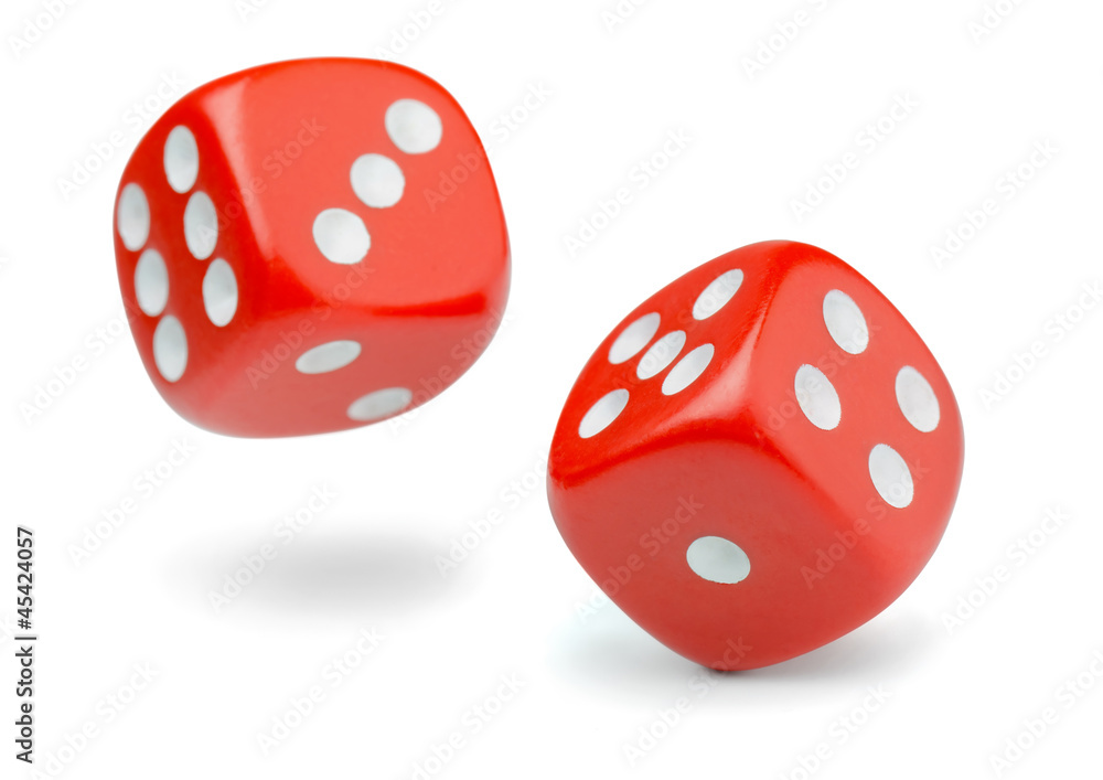 Two rolling red dice Two rolling red dice