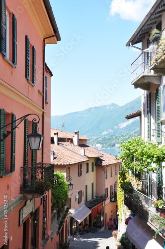 Narrow street of Bellagio town at Como lake