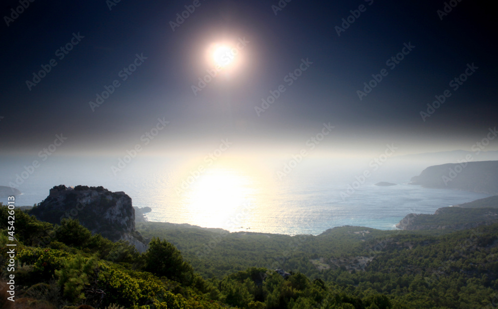 Monolithos Castle sunlight silhouette Monolithos Castle sunlight silhouette