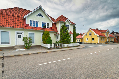 Fototapeta Naklejka Na Ścianę i Meble -  Empty street of Kyrkhult town in southern Sweden