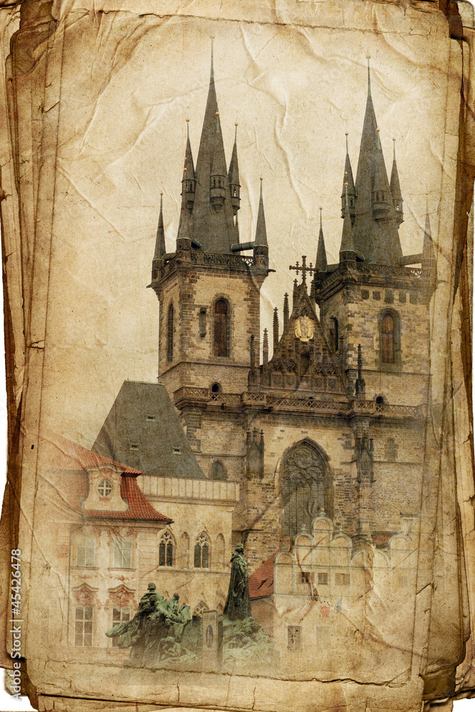 views of Prague made in vintage style, like a postcard