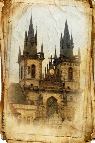 views of Prague made in vintage style  like a postcard