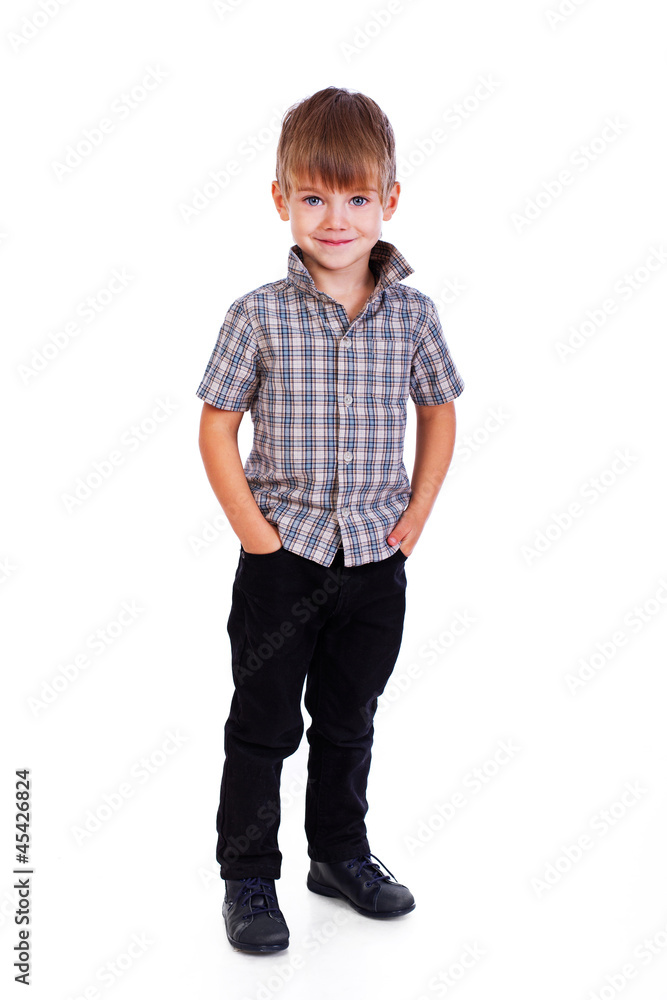 Portrait of little boy posing on white background Portrait of little boy posing on white background