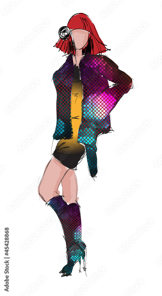 SKETCH. fashion girl. Hand-drawn fashion model