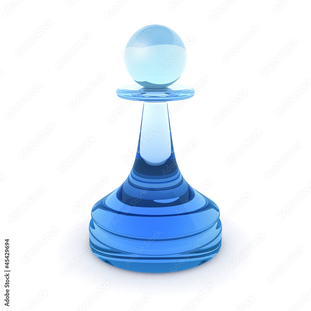 Classical chess pawn made of blue glass Classical chess pawn made of blue glass