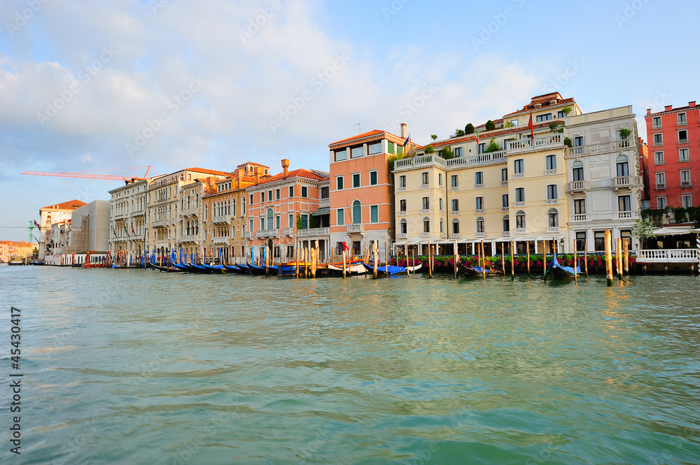 Palaces and gondolas on Grand Canal in Venice