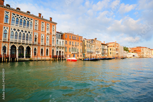 Venetian morning landscape with bright palazzos along Grand Cana photo