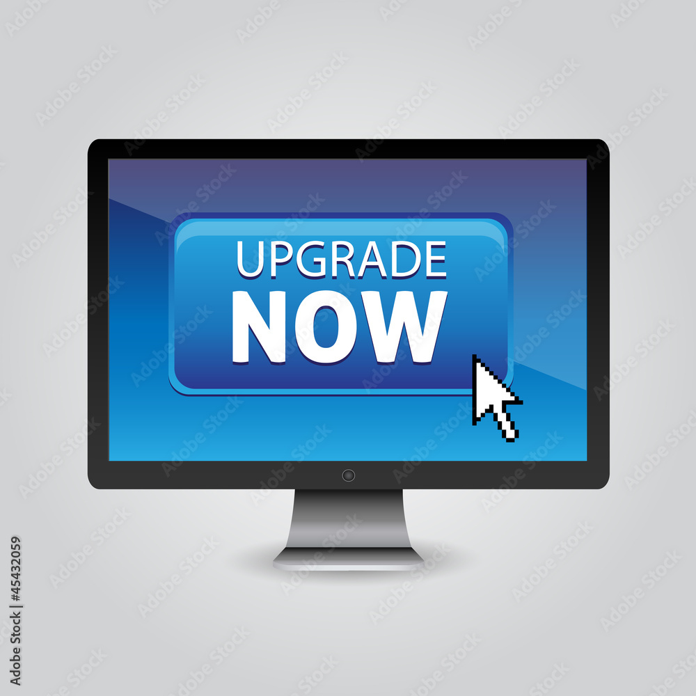 Upgrade now button blue on pc screen Upgrade now button blue on pc screen