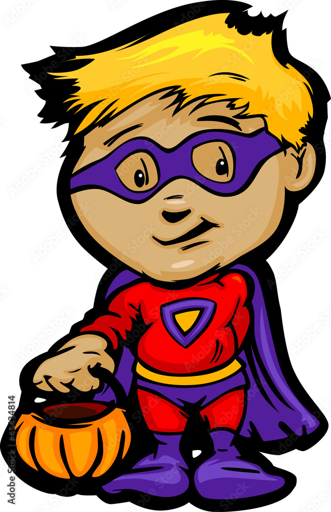 Cute Halloween Boy In Super Hero Costume Cartoon Vector Illustra Cute Halloween Boy In Super Hero Costume Cartoon Vector Illustra