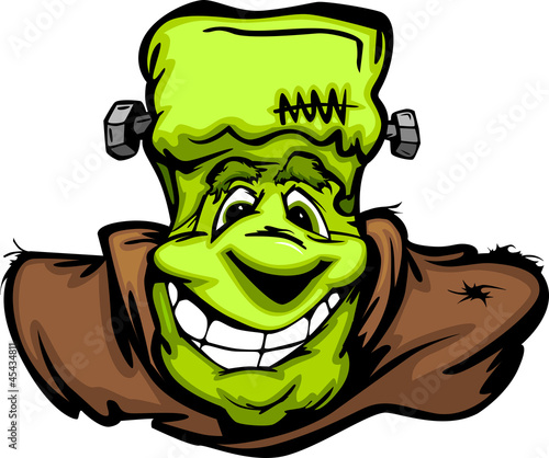Happy Frankenstein Halloween Monster Head Cartoon Vector Illustr