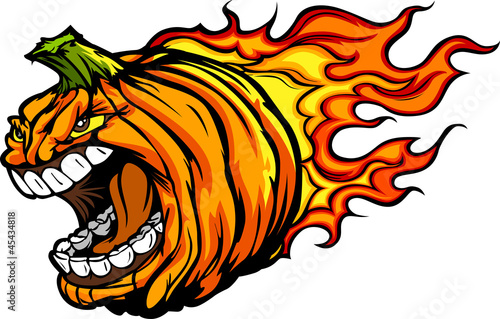 Screaming Halloween Jack-O-Lantern Pumpkin Head with Flames Cart