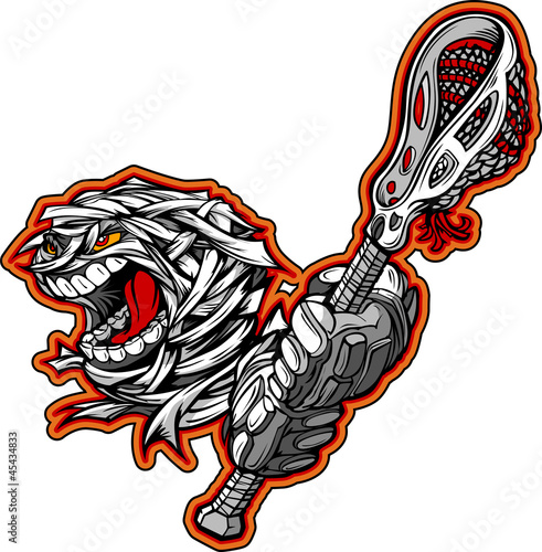 Halloween Mummy Monster with Lacrosse Stick Cartoon Vector Illus