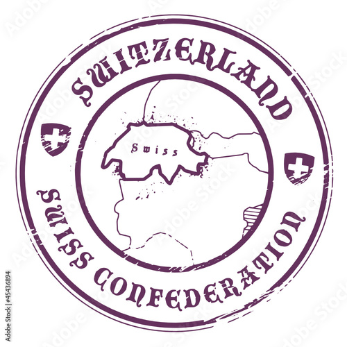 Grunge rubber stamp with the name and map of Switzerland, vector
