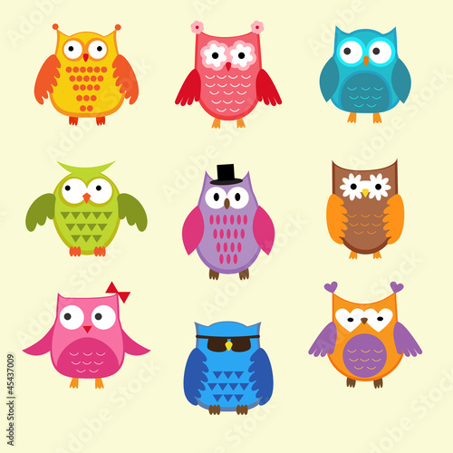 Vector set of cute owls