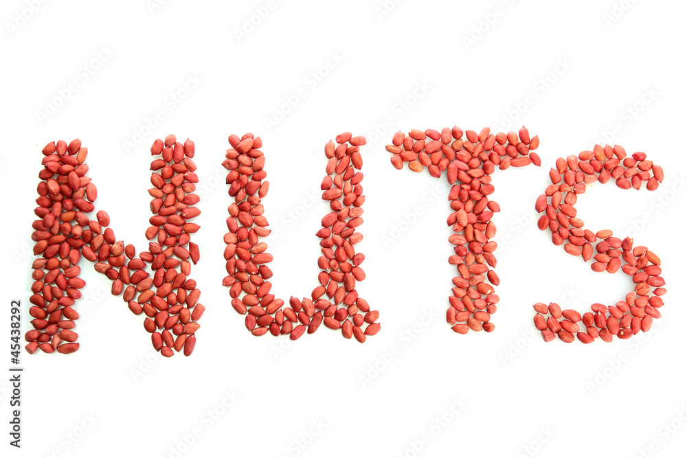 Inscription Nuts of peanuts, isolated on white Inscription Nuts of peanuts, isolated on white