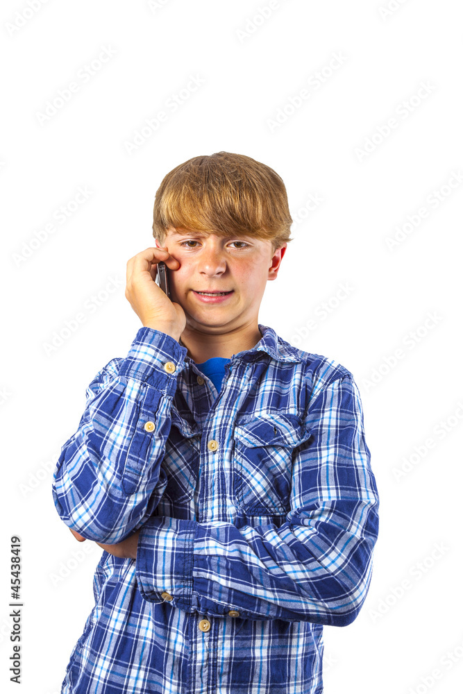 cute handsome young boy speaking with a mobile phone cute handsome young boy speaking with a mobile phone