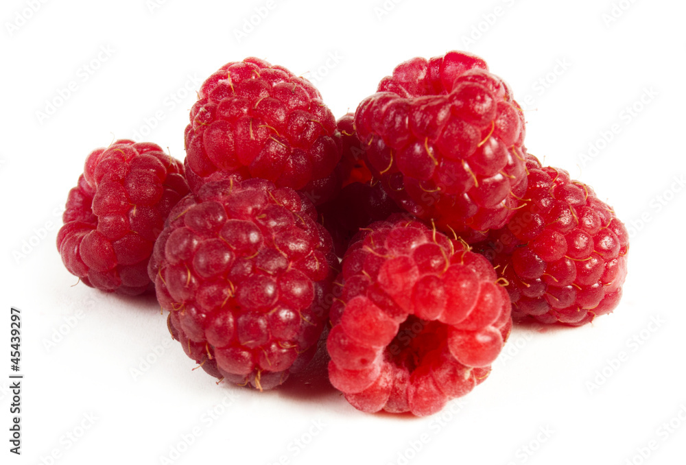 ripe red raspberry on white background ripe red raspberry on white background