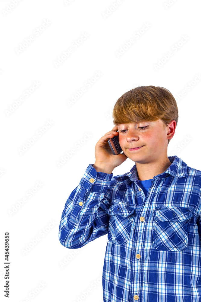 cute handsome young boy speaking with a mobile phone cute handsome young boy speaking with a mobile phone