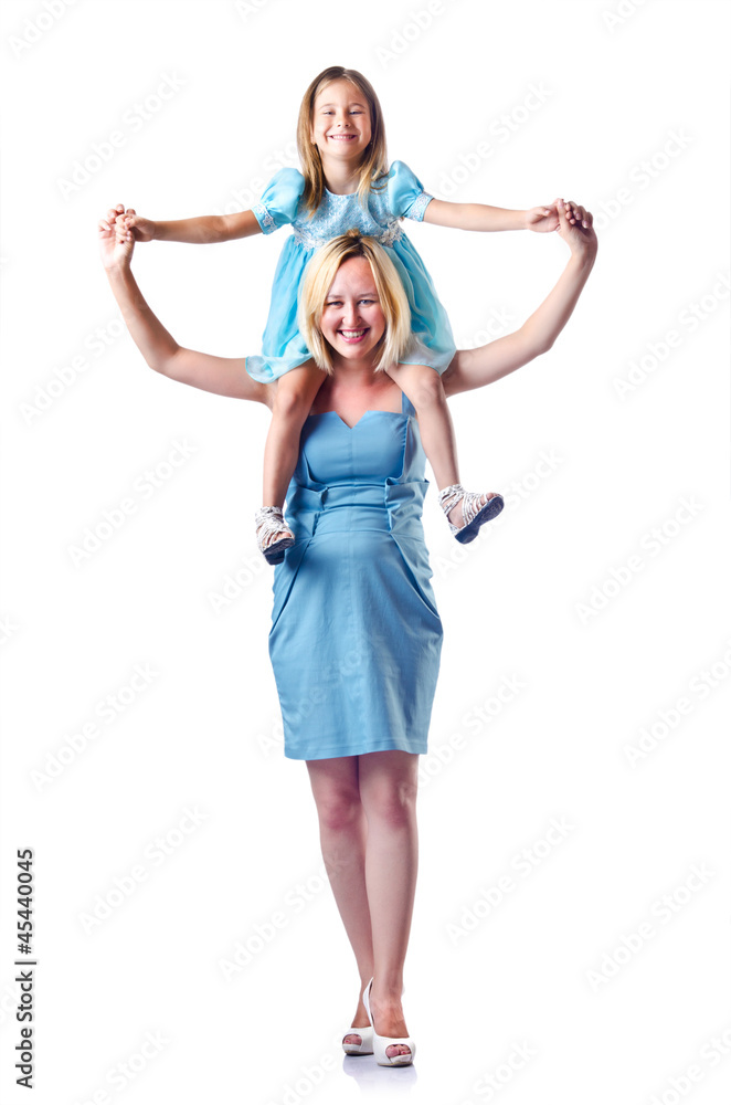Happy mom and daughter on white Happy mom and daughter on white