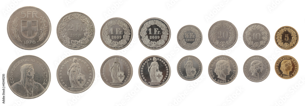 Swiss Coins Isolated on White Swiss Coins Isolated on White