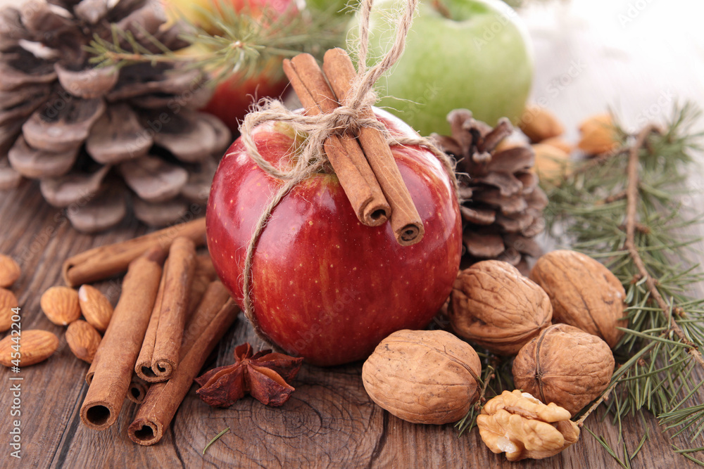 apple,cinnamon and decoration apple,cinnamon and decoration