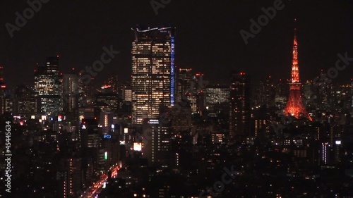 東京の夜景　六本木ヒルズ森タワーと東京タワー photo