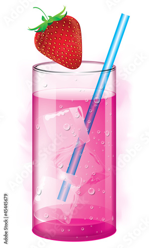 Cocktail with Strawberry juice and ice cubes