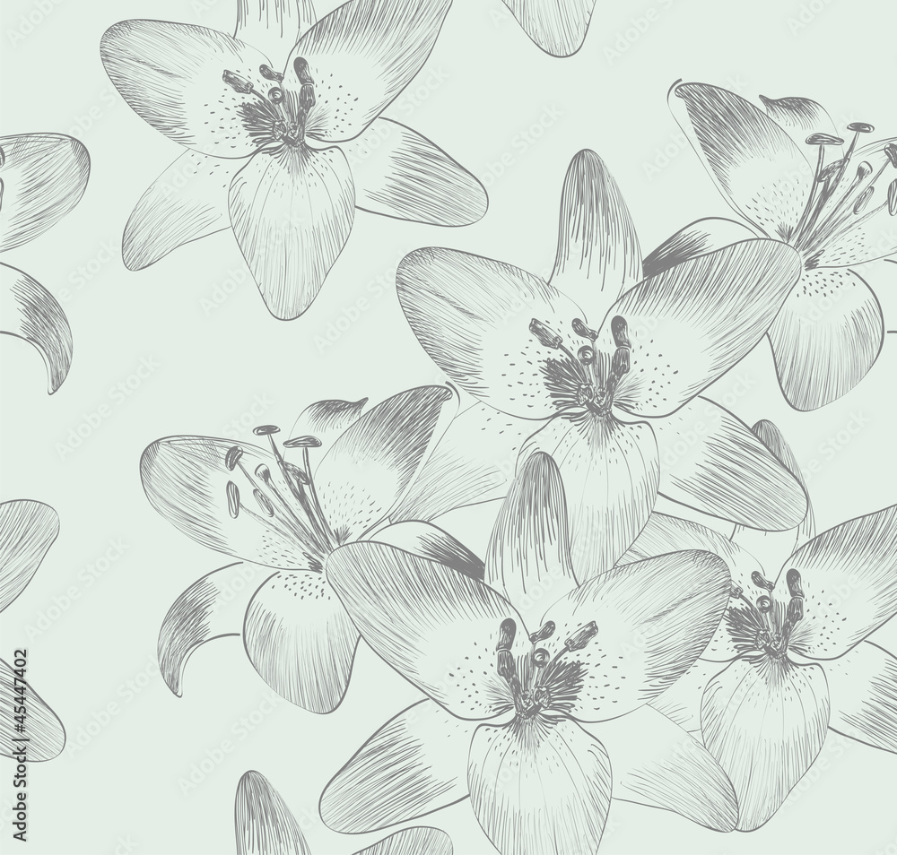 cute seamless pattern  with lilies. Hand-drawn illustration.
