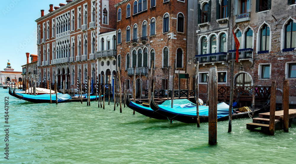 gondolas in lagoon Venice Italy Grand canal